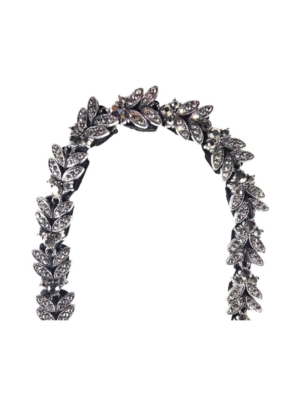 Crystal Leaf Elastic Headband Black Rhinestone Accents Hair Accessory Fairycore